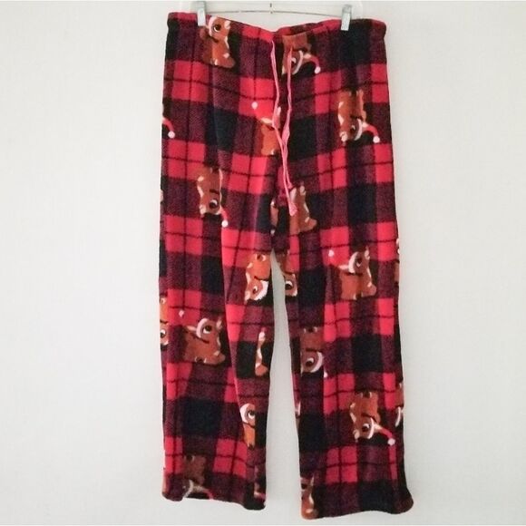 Rudolph pajama pants fleece buffalo check - Picture 1 of 5